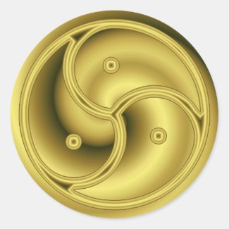 Gold BDSM triskelion, metalic yellow glow decal Classic Round Sticker