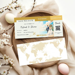 Gold Beach Boarding pass wedding Save The Date