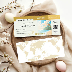 Gold Beach Boarding pass wedding Save The Date