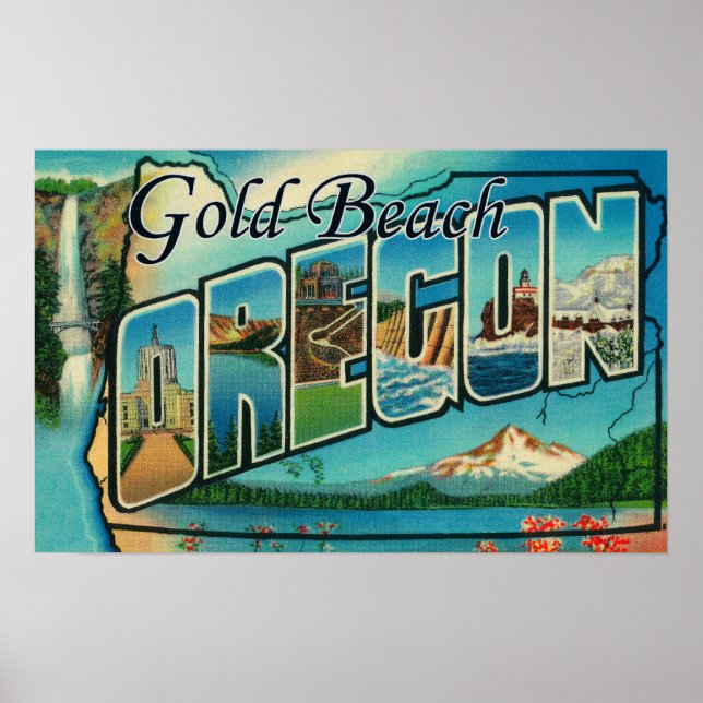 Gold Beach, Oregon - Large Letter Scenes Poster (Front)
