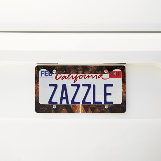 Gold beam in geometric sparkly universe license plate frame (On Car)