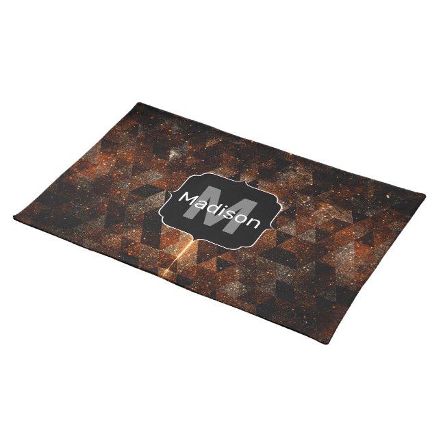 Gold beam in geometric sparkly universe Monogram  Cloth Placemat (On Table)