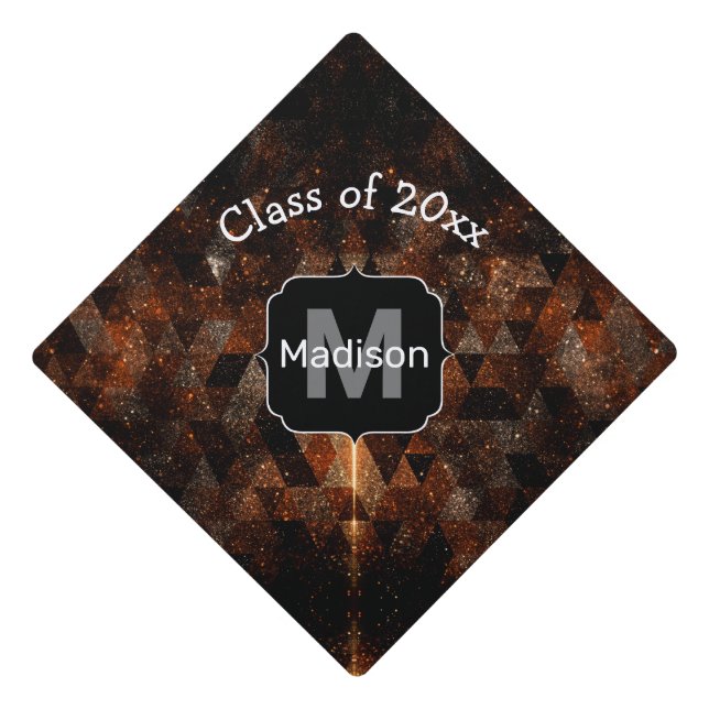 Gold beam in geometric sparkly universe Monogram Graduation Cap Topper (Front)