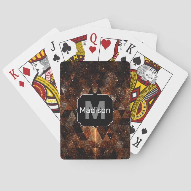 Gold beam in geometric sparkly universe Monogram Poker Cards (Back)