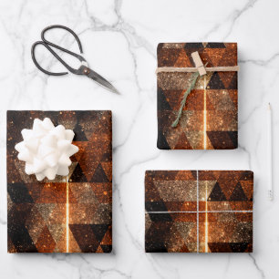 Gold beam in geometric sparkly universe  wrapping paper sheets