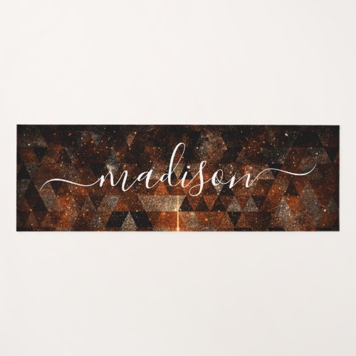 Gold beam in geometric sparkly universe Your name Yoga Mat