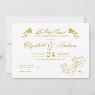 Gold Beauty and the Beast Fairy Tale Wedding Save The Date