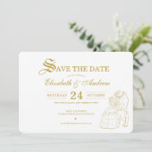 Gold Beauty and the Beast Fairytale Save the Date (Standing Front)