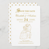 Gold Beauty and the Beast Fairytale Save the Date (Front/Back)