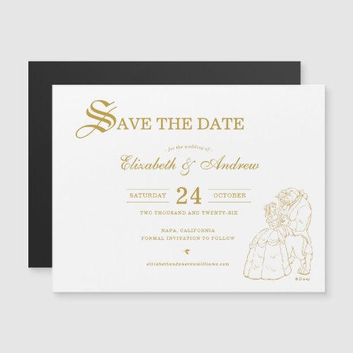 Gold Beauty and the Beast Fairytale Save the Date Magnetic Invitation