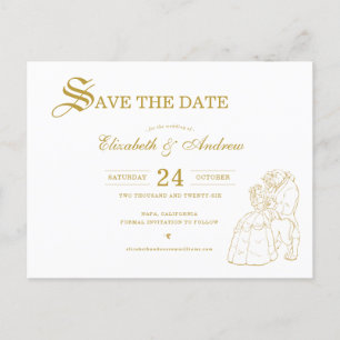 Gold Beauty and the Beast Fairytale Save the Date Postcard