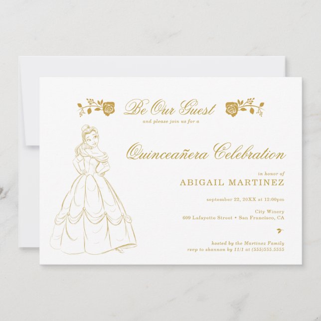 Gold Beauty and the Beast Quinceañera Invitation (Front)