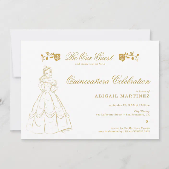 Gold Beauty And The Beast Quinceanera Invitation Zazzle Com