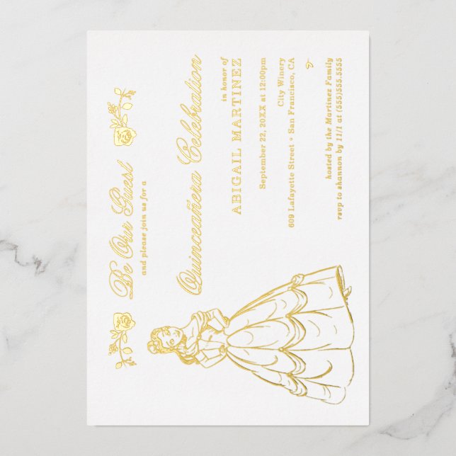 Gold Beauty and the Beast Quinceañera Invitation Foil Invitation (Front)