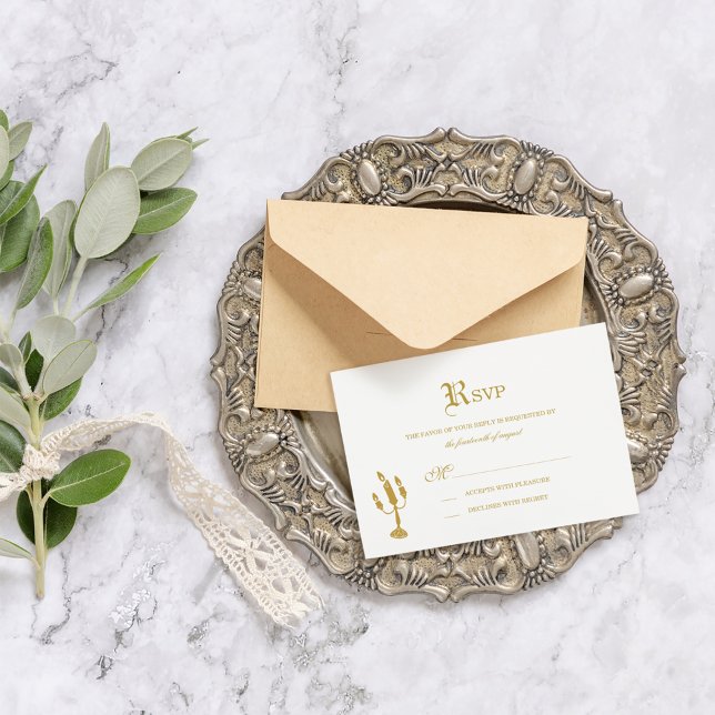 Gold Beauty and the Beast Story Book Wedding RSVP (Creator Uploaded)