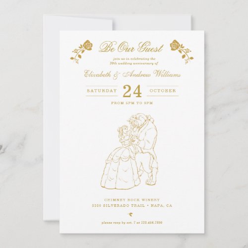 Gold Beauty and the Beast Wedding Anniversary Invitation