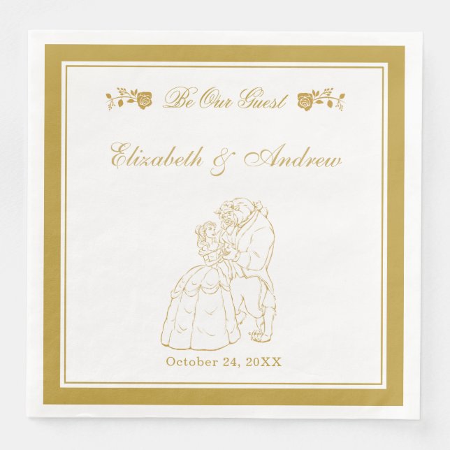 Gold Beauty and the Beast Wedding Anniversary Paper Dinner Napkins (Front)