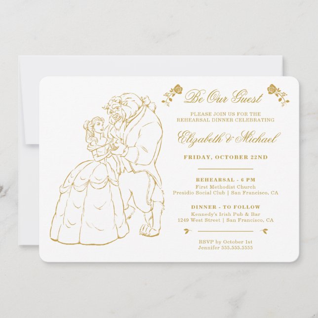 Gold Beauty and the Beast Wedding Invitations (Front)