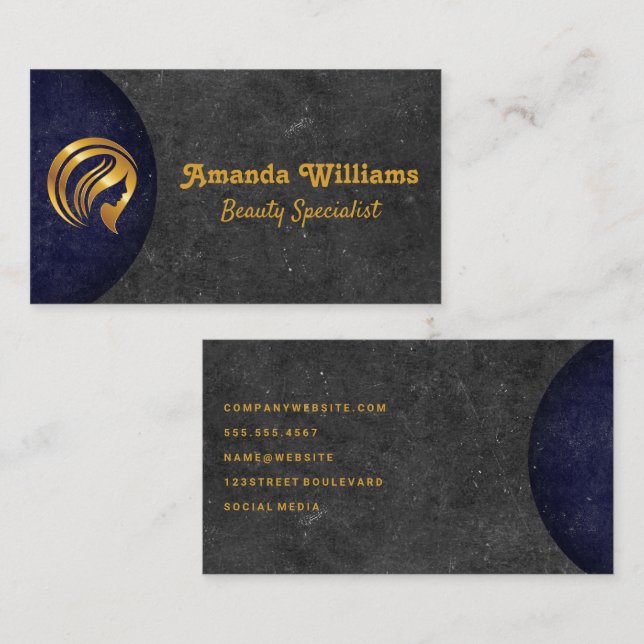  Gold Beauty Logo | Slate Background Business Card (Front/Back)