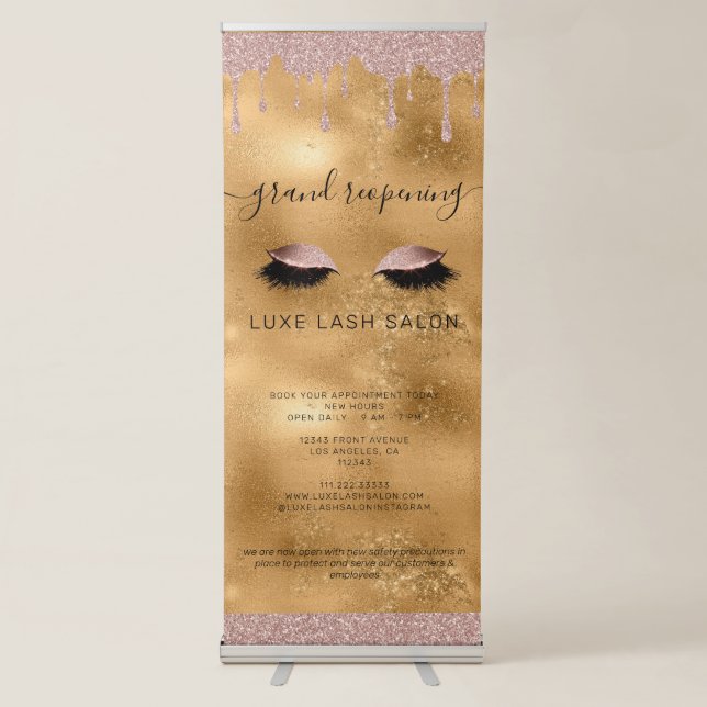 Gold Beauty Salon Reopening Covid Safety Retractable Banner (Front)