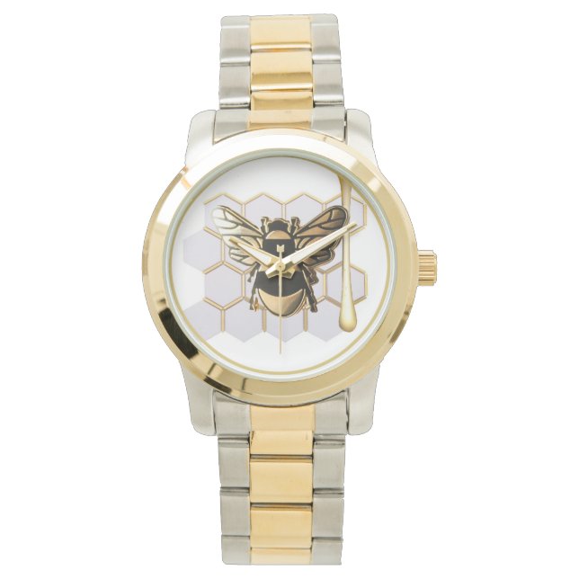 gold bee and hive bracelet watch (Front)
