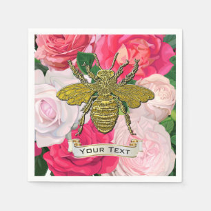 Gold Bee and Roses Personalize Napkins