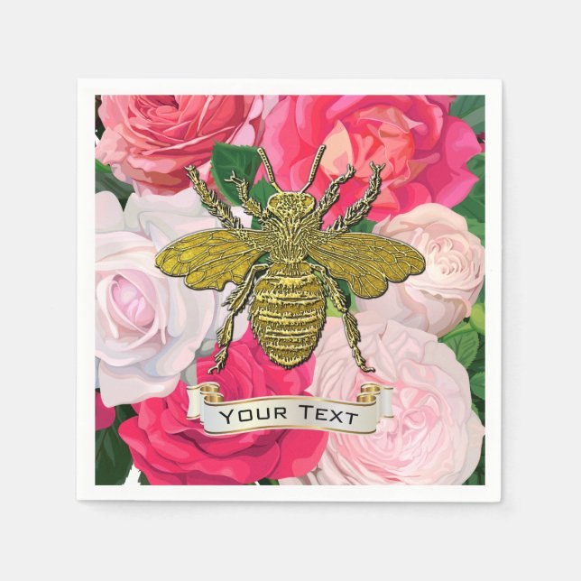 Gold Bee and Roses Personalize  Napkins (Front)