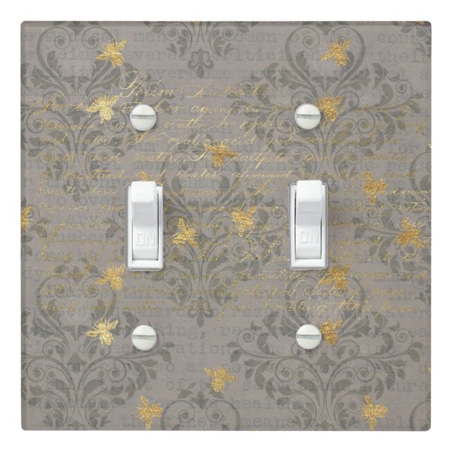 Gold Bee and Scroll Light Switch Cover (In Situ)