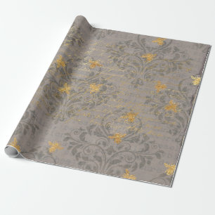 Gold Bee and Scroll Wrapping Paper