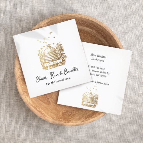 Gold Bee Beehive Beekeeping Apairy  Square Business Card