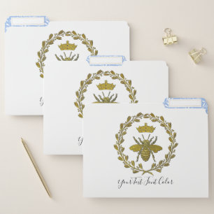 Gold Bee Crown and Wreath Leaf Pattern File Folder