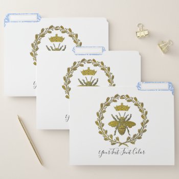 Gold Bee Crown And Wreath Leaf Pattern File Folder by WRAPPED_TOO_TIGHT at Zazzle