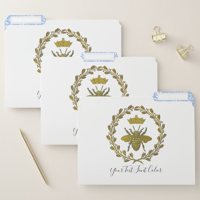 Gold Bee Crown and Wreath Leaf Pattern File Folder (Set)