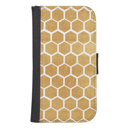 Gold bee cube pattern,Gold, bee cube, pattern, fau Galaxy S4 Wallet Case