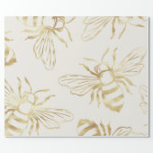 Gold Bee Design, on Cream Background. Wrapping Paper (Flat)