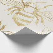 Gold Bee Design, on Cream Background. Wrapping Paper (Corner)