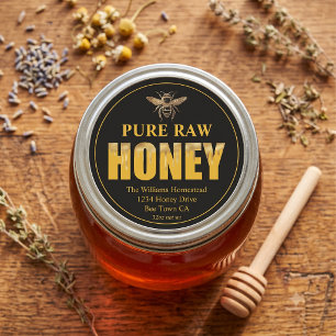 Gold Bee Honey Jar Label Honey Bee & Apiary Name