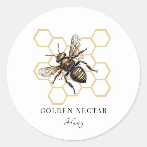 Gold Bee Honeycomb Honey Classic Round Sticker