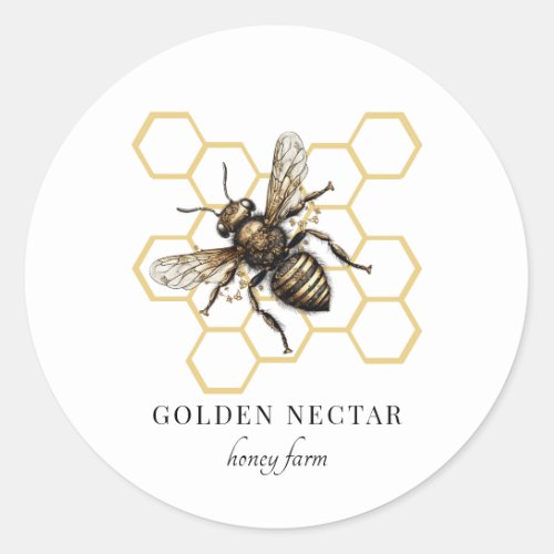 Gold Bee Honeycomb Honeybee Beekeeper Apiary Classic Round Sticker