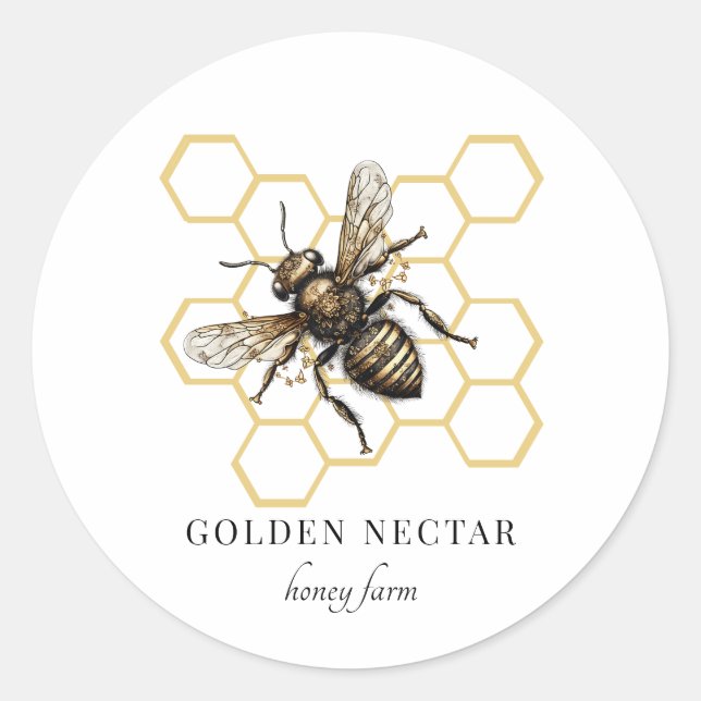 Gold Bee Honeycomb Honeybee Beekeeper Apiary Classic Round Sticker (Front)