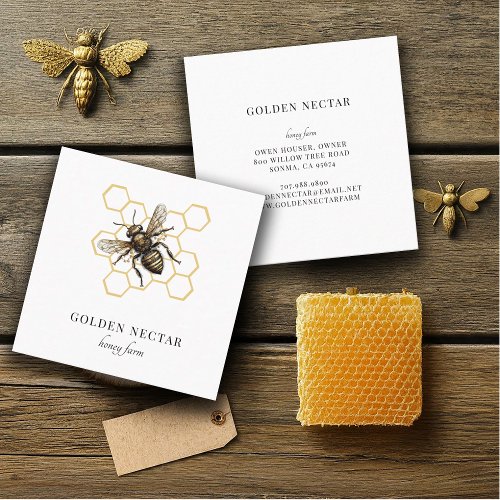 Gold Bee Honeycomb Honeybee Beekeeper Apiary Square Business Card