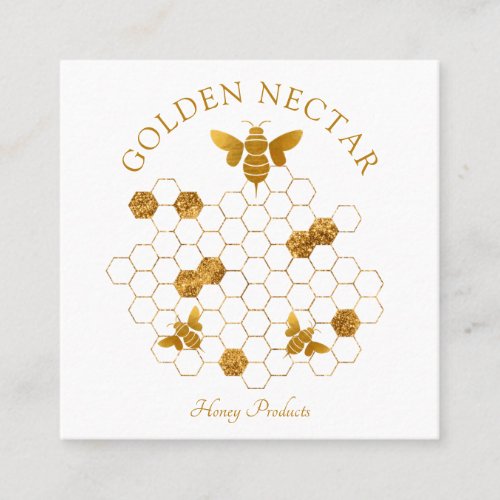 Gold Bee Honeycomb Logo Beekeeper Honey Products Square Business Card