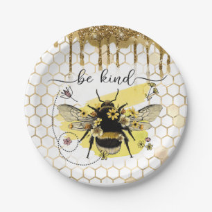 Gold Bee Kind Paper Plates