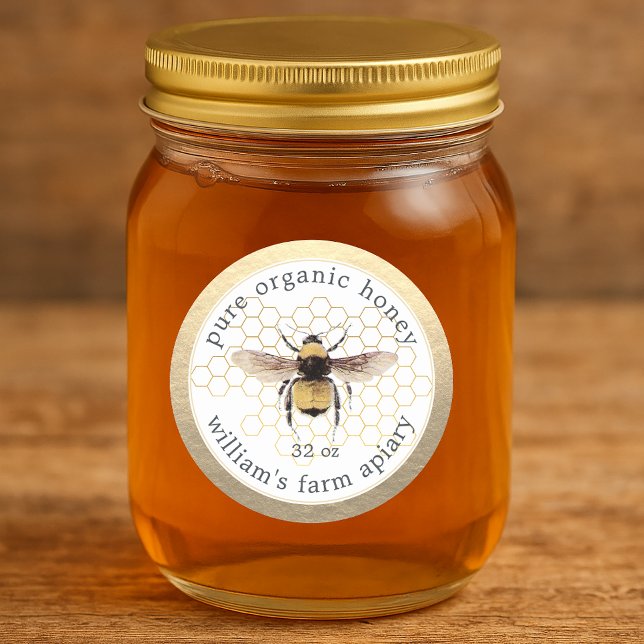Gold Bee Organic Honey Classic Round Sticker (Creator Uploaded)