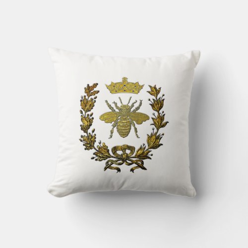 Gold Bee Wreath Crown  Your Color Throw Pillow