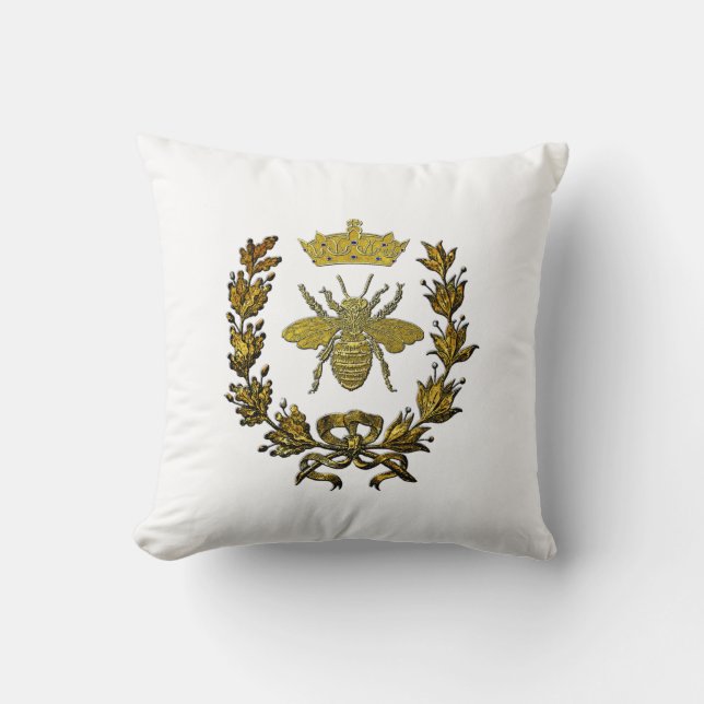 Gold Bee Wreath Crown & Your Color Throw Pillow (Front)