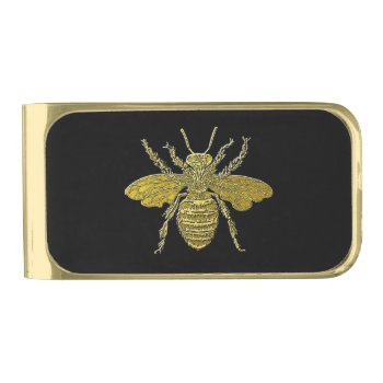 Gold Bee Your Background Color Gold Finish Money Clip by WRAPPED_TOO_TIGHT at Zazzle