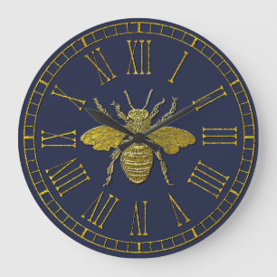 Gold Bee Your Color Background Large Clock