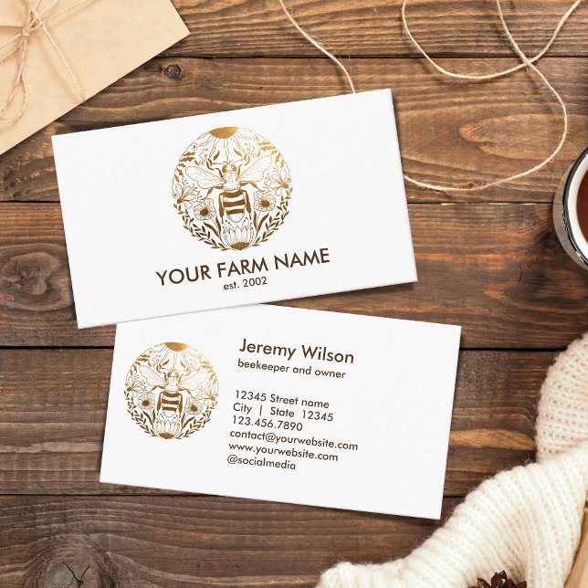 Gold Beekeeper Apiarist Bee Farm Honey Business Card (Creator Uploaded)
