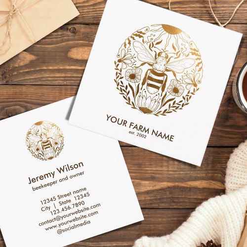 Gold Beekeeper Apiarist Bee Farm Honey Square Business Card